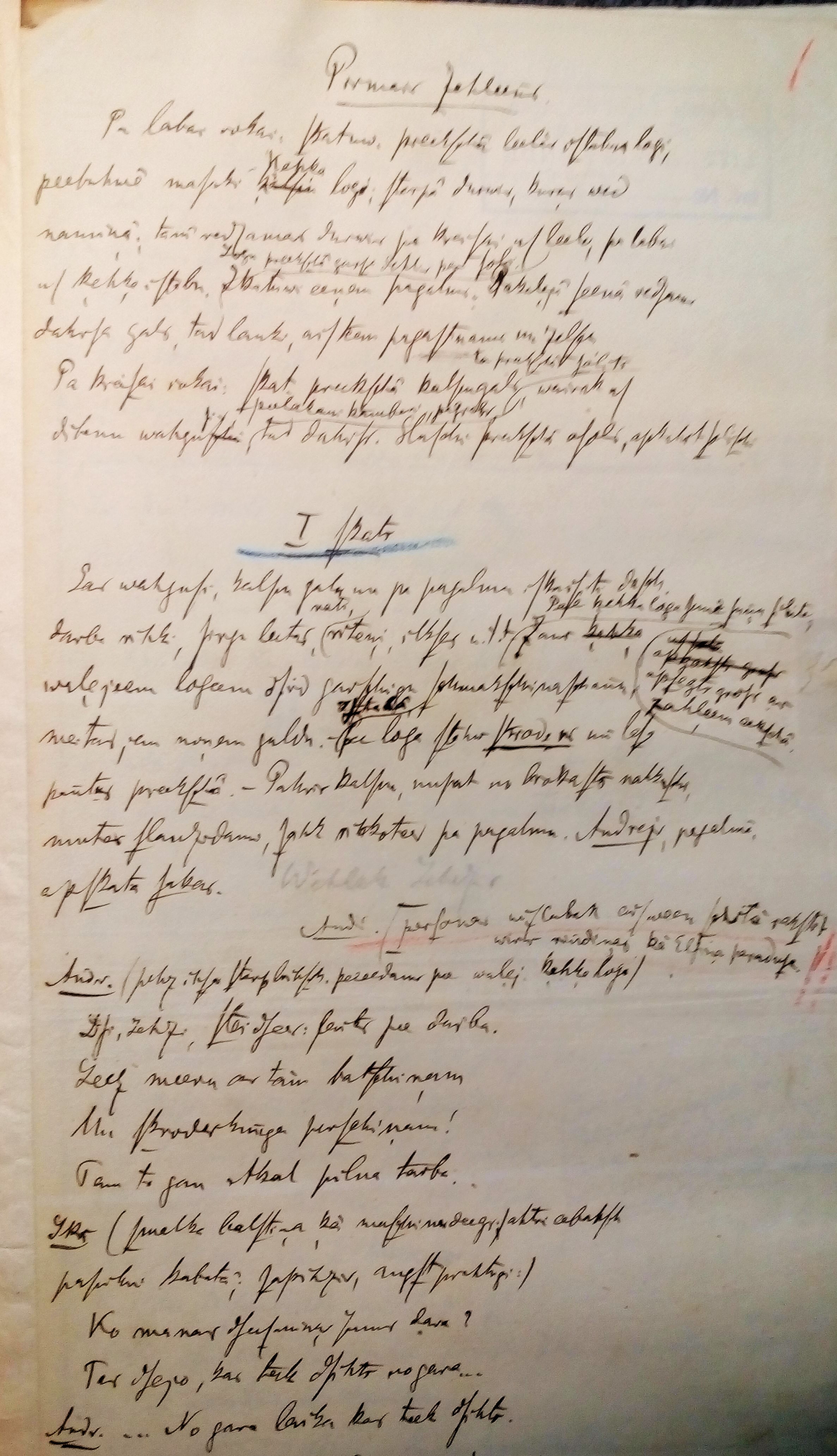 Raiņa lugas "Pusideālists" pirmraksti. RMM 19261